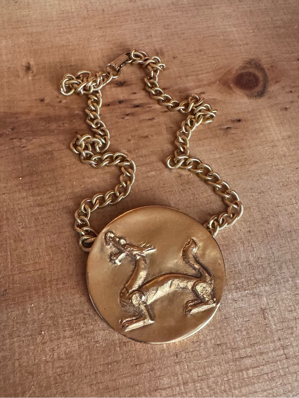 Vintage Alva Museum Replica Goldtone Dragon Pendant Necklace 22”